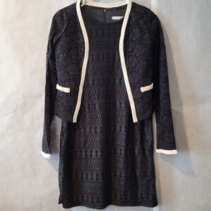 Embroidered Midi Black Dress Short Sleeve Women's Small